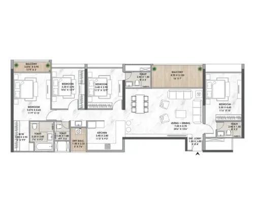 Mantra Meridian  3.5 BHK floor plan